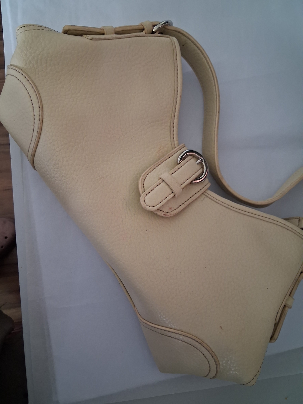 croft & barrow Pale Cream Pebbled Leather Shoulder Bag with Buckle Detail